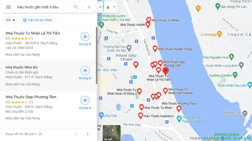 Kết quả tìm kiếm hiệu thuốc gần nhất ở đâu trên google maps